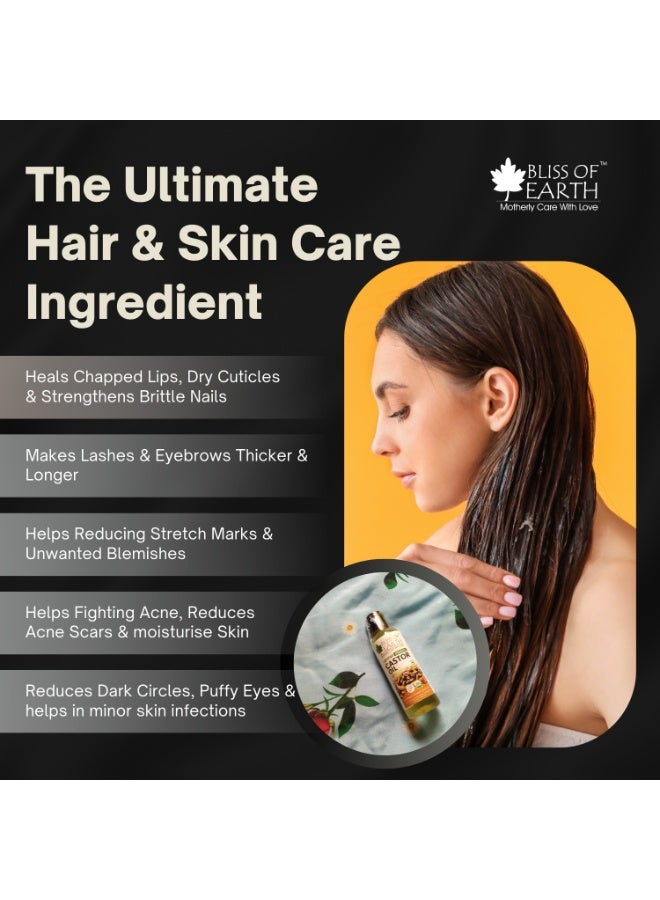 Bliss of Earth Cold Pressed Castor Oil For Hair 100ml | 100% Pure Natural Castor Hair Oil | Thick Hair & Scalp Care Oil | Eyebrow & Eyelash Oil | Hexane Free | - Image 4